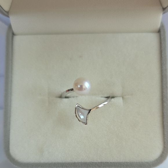 Handmade Jewelry - Silver Pearl Open Band Ring